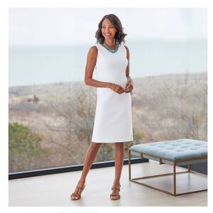 Chadwick’s Quiet Luxury Sz 10 Stretch  Denim Sheath Dress Sleeveless Back Zip